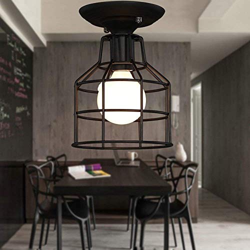 Lámpara Industrial de techo E27 con jaula decorativa de hierro y estilo moderno 3