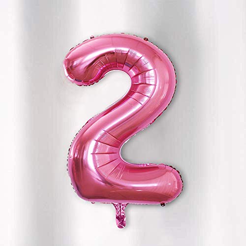Image of AMFIN 15 Inch 2 Number Foil Balloons for 2nd Birthday Baby Girl Party Decorations, Second Wedding Anniversary Decoration Items - Pink