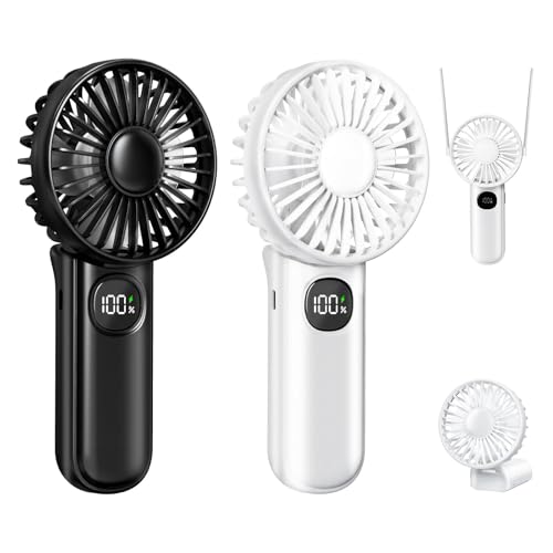 Image of xigmer Portable Fan, Handheld Fans 2-Pack, 180° Foldable Hand Held Fan with Lanyard, 5-Speed Small Personal Fan Ultra quite, Electric Travel Fan for Outdoor, Office, for Men Women -Black & White