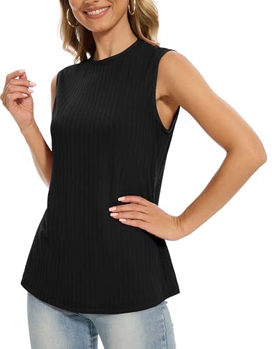 QUEZHU 2025 Women's Scoop Neck Sleeveless Slim-Fit Tank Summer Ribbed Basic Solid Color Tank Top