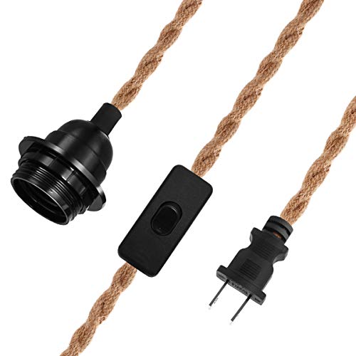 Vintage Plug In Hanging Light Kit, Doresshop Vintage 15Ft Twisted Hemp Rope Pendant Light Cord Kit With On/Off Switch, Industrial Pendant Lighting E26 Socket For Pendant Lamp Farmhouse Lamp Cable Diy #TOP2