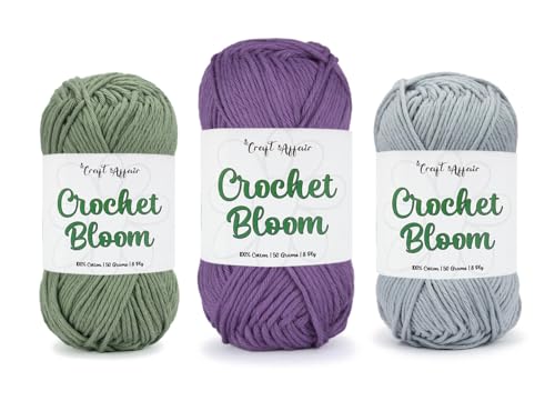 Image of Craft Affair | Crochet Bloom Cotton Yarn 8ply (Each Color 2mm, 77Meter, 50Gram) 100% Pure Cotton | for Knitting Yarn | Craft & DIY Project: Russian, Iris, Steel