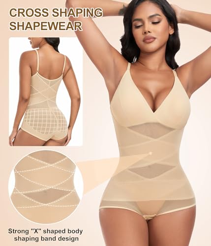 PASUDA Shapewear Damen Body Bauchweg Stark Formend Body Shaper mit Eingebauter BH Atmungsaktiv Figurenformend Sexy Formbody Miederbody mit Taillenformer Shaping Bodysuit (Haut, XL)