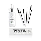 Castor Oil USDA Certified Organic. Made in USA, Cold Pressed, 100% pure & highest quality. Stimulates growth for lashes, eyebrows. Lash Growth Serum. By Simply Naked Beauty