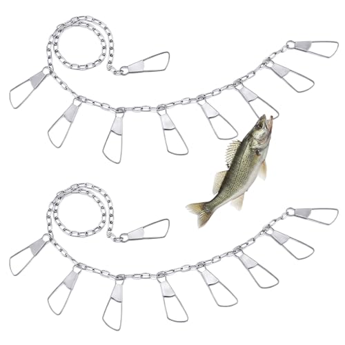 Otoolling 2 Pack Fishing Chain Stringers with Swiveled Moveable Snaps Fishing Threader Stainless Steel Fish Gear for Freshwater and Saltwater