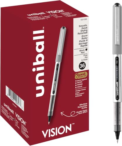 Image of uniball Vision Roller Ball Pen, Stick, Fine 0.7 Mm, Black Ink, Silver Barrel, (Pack of 216)