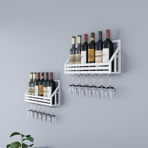 Wall-Mounted Wine Rack with Stemware Hanger - Floating Black Wine Shelf & Glass Holder for Home Bar, Kitchen, or Dining Room - Stylish Multipurpose Wine Storage Solution