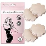 Yio Toik 80 Pcs Nipple Covers No-Show Disposable Nipple Pasties For Women Hypoallergenic Satin Breast Petals Stickers Nude