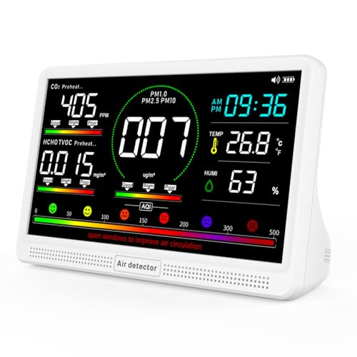 16-in-1 Air Quality Monitor Indoor, 7" Display with 9 AQI
