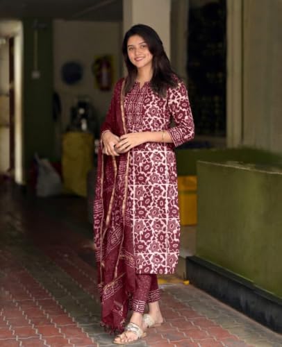 Image of KLOSIA Women's Printed Straight Kurta and Pant with Dupatta Set