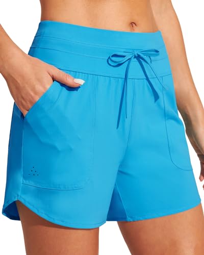 Image of IUGA Womens 5 inch Swim Board Shorts Stretchy High Waisted Beach Shorts for Women Quick Dry UPF 50+ Swimsuit Bottoms with Liner