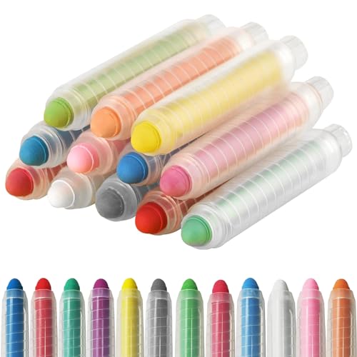 Tiza Sin Polvo para Niños,Tizas Sin Polvo,12 Piezas Tizas De Colores,Con 12 Portatizas Retráctil,Borrable Lavable Tizas Pizarra,Lápices de Tiza para Pizarra Lavable,Para Pizarra Para Niño