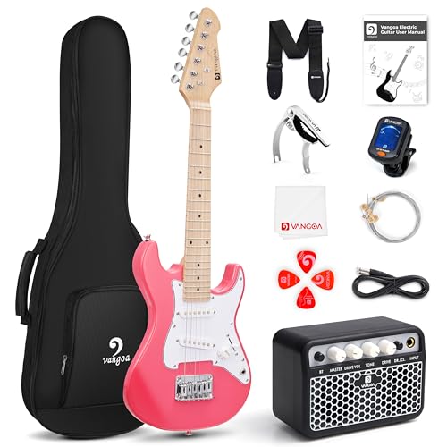 Image of Vangoa 30 Inch Electric Guitar for Beginner Kit with Amp, Bag, Strap, Extra Strings, Capo, Tuner, Picks, Cable (Pink)