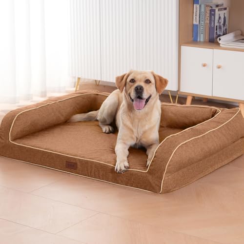 EMME 犬 ベッド 清掃しやすい 防水 犬用ベッド 洗える ペットソファー ベッド 高反発 蒸れにくい 枕付き 高齢犬 子犬 猫 多頭飼い 取り外せるカバー 滑り止め付き オールシーズン 小型犬 中型犬 ペット用ベッド 68x50x16cmカッフェラッテ Mサイズ