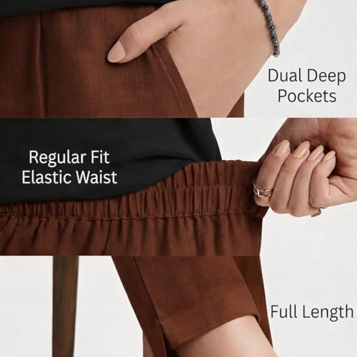 Image of DIGITAL SHOPEE Women Regular Fit Elastic Waist Full Length Cotton Formal Trouser for Casual Wear, Office Wear