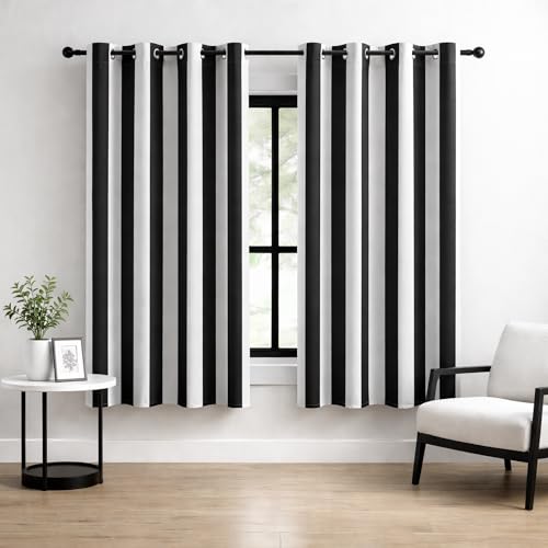 BOHOMOCASA 100% Blackout Curtains – Classic Black and White Stripe