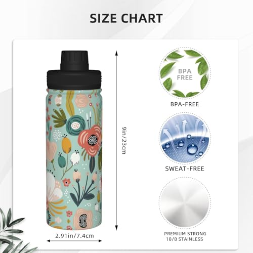Botella de agua aislada Flowers de acero inoxidable con doble pared térmica 5