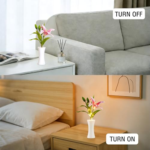 Image of Pink Artificial Lily LED Lamp, Home Decor Light Birthday Gifts for Women