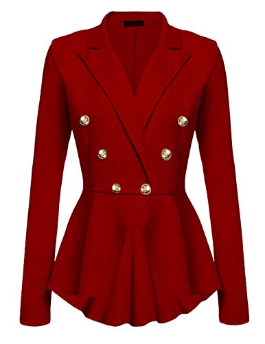 Cekaso Women's Peplum Blazer One Button Crop Frill Ruffle Hem High Low Work Blazer, Red, USsize L1=Tagsize XXL