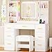 ANWBROAD Makeup Vanity Desk with Mirror and Lights 3 Colors Large Vanity Table with 7 Drawers & RGB Lights White Makeup Table with Charging Station 6 Storage Shelves Stool for Bedroom Women UBDT96W