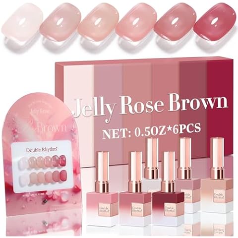 Double Rhythm 6 Pcs 15 ML Gel Polish Set Same Color Same Bottle Soak Off Gel Polish Kit Nail Art Manicure Salon DIY at Home for Women (Translucent Burgundy Brown Red Rose Pink-T6-2) Cover