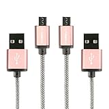 Micro USB Ladekabel CABBRIX® Rose Gold [2-Pack] 1,5m Lang [USB Schnellladekabel] Nylon 2,4A Sync Android Smartphones für Samsung Galaxy S7 S6 Edge S5 S4 HTC LG Sony Nexus Nokia Huawei Kindle Xbox PS4