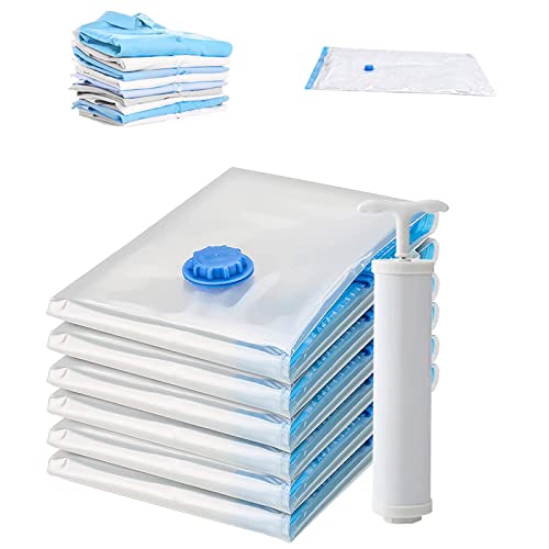 WOIRROIP Vakuumbeutel für Kleidung,6 Stück 40 * 60 Vakuumierbeutel Kleidung with Hand Pump Vakuumbeutel für Bettdecken Reise Vakumiererbeutel für Kleidung Bettdecken Bettwäsche Cover