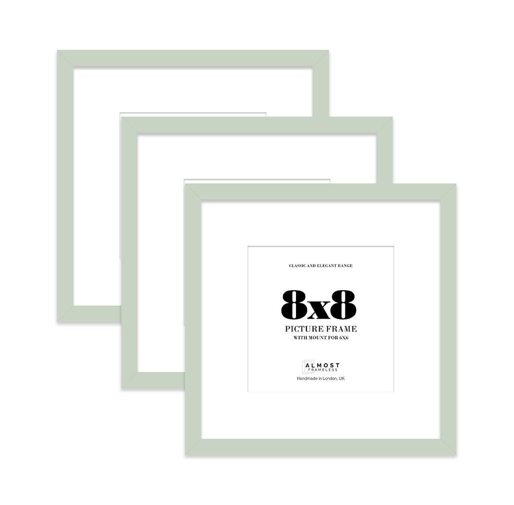 8x8 Mint Green Picture Frame with Mount for 6x6 Photos, Prints - Modern Square Wall Frame, Set of 3
