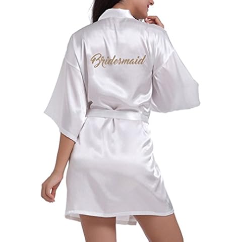 JiXuan Bridesmaid Robes Silk Bride Party Robes Dressing Gwon Wedding Day Robes Glitter Bridesmaid Kimono Bathrobe White S Cover