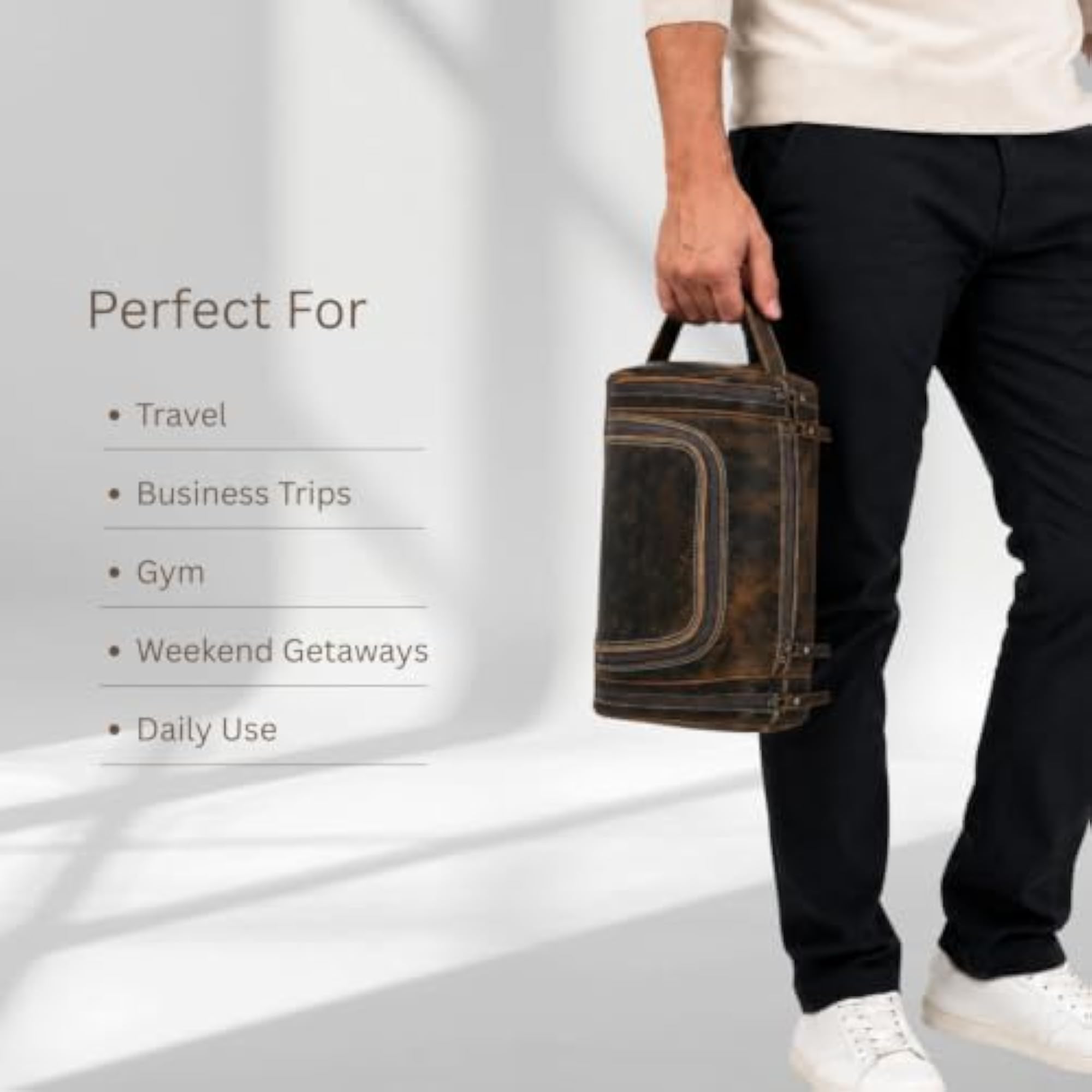 Extra Large Leather Toiletry Bag for Men, Travel Dopp Kit