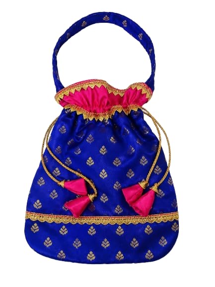 Potli Bags Blue and Pink with Gold Embroidery Set of 3-picture-58