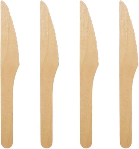 Cubiertos de madera de abedul compostables, paquete de 100 cuchillos de madera desechables biodegradables, tenedores, cucharas y cuchillos