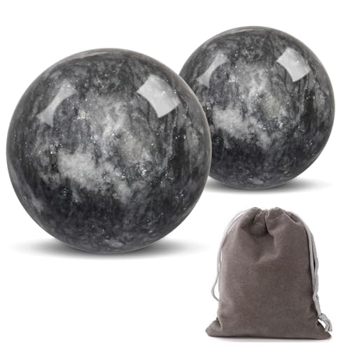Hmsddan Traditional Chinese Baoding Balls Marble Health Exercise Stress Relief Balls Dark Grey 2-Piece Set (Dark Grey Medium-1.57)