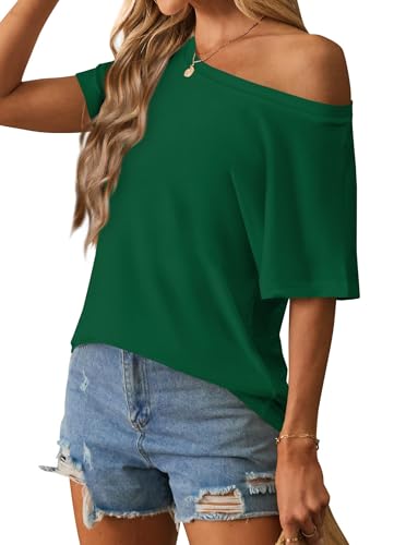 Image of Hilinker Womens Sexy Off The Shoulder Tops Short Batwing Sleeve T Shirt Oversized Casual Tee