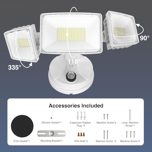 Onforu 100w Dusk to Dawn Outdoor Lighting,11000LM Led Outdoor Light from Dusk Till Dawn,Super Bright Flood Light,IP66 Waterproof Exterior Security White Light Fixture,3 Heads Photocell for Garage,Yard by Onforu - Used condition - Image 8