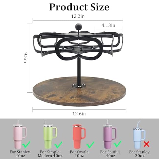 Water Bottle Organizer for Stanley 40 oz Tumbler Organizer with Handle Rotatable Cup Holder Tumbler Storage for Cabinet Organizer Kitchen and Storage for Stanley Cup Accessories, Black