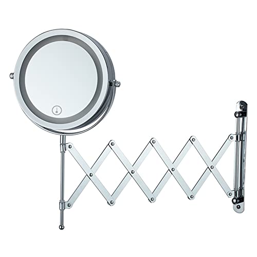 MRKU Espejo Redondo Extensible de 18 cm con Aumento para baño, Doble Cara, Giratorio 360°, Carga por USB.