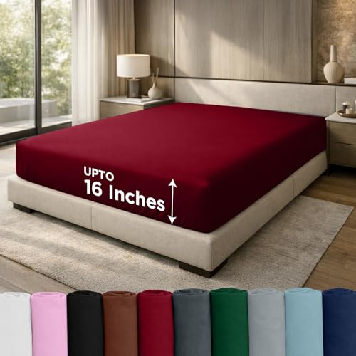 DAN RIVER 100% Cotton Jersey Fitted Sheet, Full, Burgundy, 16 Inch Deep Pockets, Ultra Soft & Breathable, Stretchy Knit Fabric, Fitted Bed Sheet for Queen Mattress