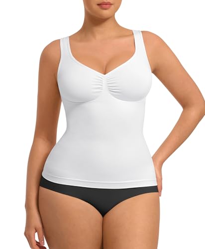 Image of FeelinGirl Women Tank Tops Shapewear: Tummy Control Compression Tank V Neck Seamless Body Shaper Camisole Tops for Women