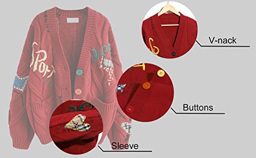 Image of utcoco Womens Open Front Cardigan Cable Knit Long Sleeve Button Down Embroidery Cardigan Sweaters