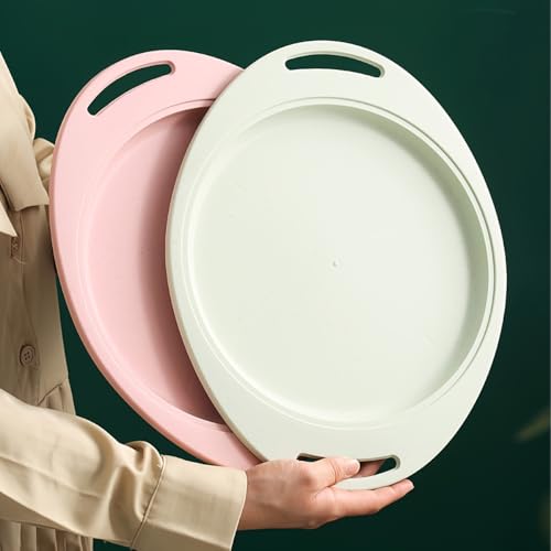 Image of Eco Friendly Wheat Straw Plates Suitable for Desserts, Appetizers, Snacks, Chips, Sandwiches, Cheese, Sushi, Fruit, Snacks, Bread, Cheese, Biscuits Dishwasher Safe (34cm, Green, Set of 3)
