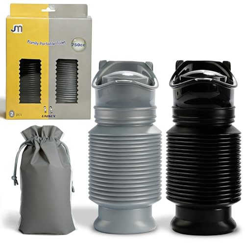 Topcloud Schrumpfbares Urinal, 2 Stück, 750 ml, für Männer und Frauen, tragbar, mobiles Toiletten-Töpfchen, Urinflasche, wiederverwendbar, Notfall-Urinal für Camping, Auto, Reisen, Stau und
