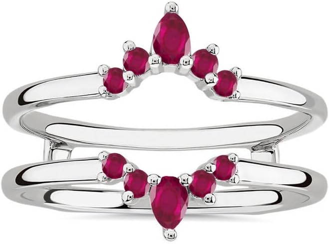 Red Ruby Crown Shaped Enhancer Guard For Women, 14k Gold Finish Ruby Wrap Ring, Engagement Ring
