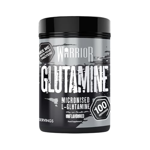 Warrior Glutamine 500g - Pure Micronised L-Glutamine Powder - Amino Acid - Muscle Growth & Recovery Supplement- Gut Health - Mix in Protein - Pre and Post Workout - 100 Servings (Unflavoured)