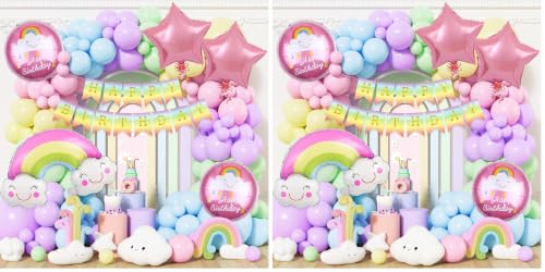 Image of Rozi Decoration Rainbow Birthday Decoration Kit - 58 Pcs Happy Birthday Decor Set with Foil Balloon, Banner, Arch & 50 Pastel Balloons for Boys & Girls Birthday Party Supplies (Pack of 2)