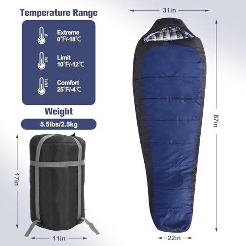 Bolsa de Dormir Momia, Invierno Extremo 0 Grados con Forro de Franela y Algodón, Caliente y Lavable a Máquina para Camping, Ideal para Excursionismo y Camping en Clima Frío miniatura 2