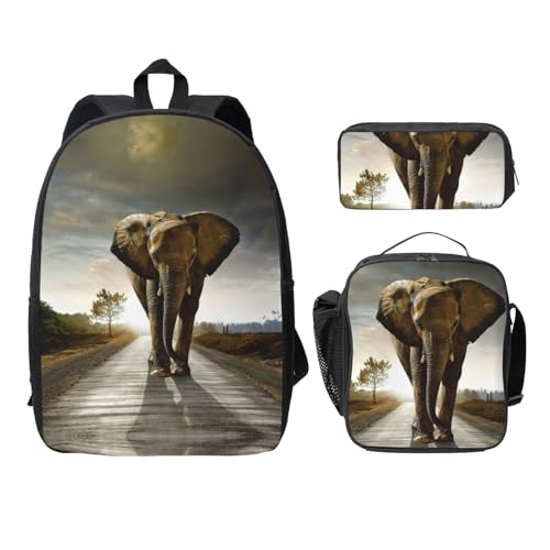 Sac à dos éléphant 3D avec trousse et sac repas pour le collège