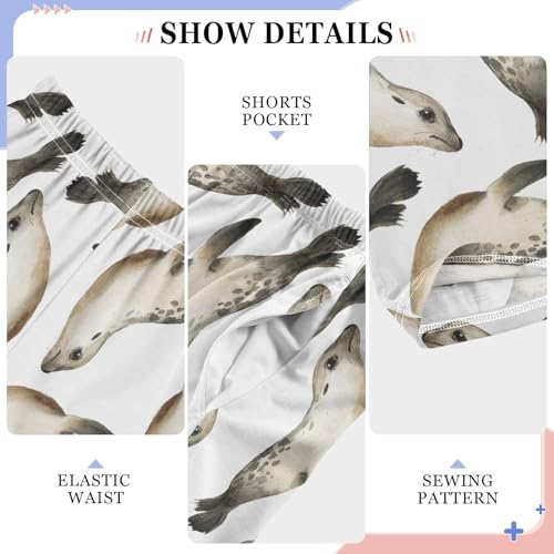 ZZXXB Cute Seal Print Boys Long Pants Soft Trousers Elastic Waist Kids Lounge Bottoms with Pockets S-XL4