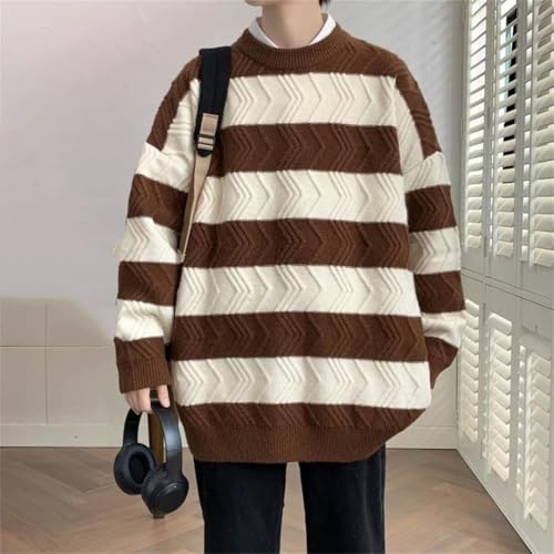 Men's Loose Knit Pullovers Striped Crew Neck Knitted Sweater Casual Warm Streetwear2