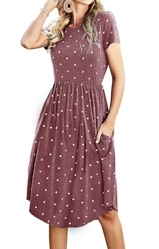 Image of Simier Fariry Womens Summer Modest Work Casual Midi Knee Dress Pocket Short Sleeve Teacher Outfits Spring Travel Clothes